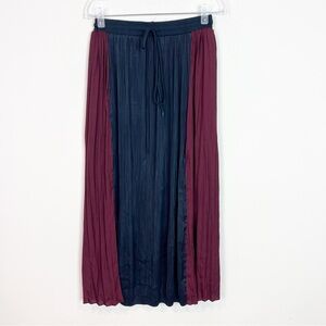 CURRENT AIR LOS ANGELES NAVY BURGUNDY PLEATED ELASTIC WAIST MIDI SKIRT SZ SMALL